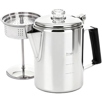 Cididu Camping Coffee Pot Stainless Steel, Coffee Pot Outdoors, Durable Stove Top Brew Coffee Maker on Fire, Ideal for Group Camping, Hiking, Backpacking, RV and Travel, 9 Cups