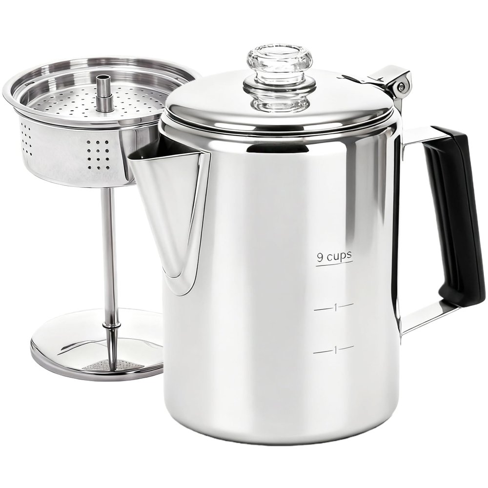Cididu Camping Coffee Pot Stainless Steel, Coffee Pot Outdoors, Durable Stove Top Brew Coffee Maker on Fire, Ideal for Group Camping, Hiking, Backpacking, RV and Travel, 9 Cups