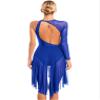 easyforever Womens Single Long Sleeve Lyrical Dance Dress Glitter Rhinestone Leotard Figure Skating Costume Royal Blue Large view 3