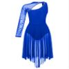 easyforever Womens Single Long Sleeve Lyrical Dance Dress Glitter Rhinestone Leotard Figure Skating Costume Royal Blue Large view 4
