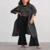 ELFTOWN Women's Double Breasted Lapel Belted Maxi Long Denim Jacket Distressed Long Sleeve Jean Trench Coat with Pockets (Large, Black) view 2