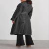 ELFTOWN Women's Double Breasted Lapel Belted Maxi Long Denim Jacket Distressed Long Sleeve Jean Trench Coat with Pockets (Large, Black) view 3