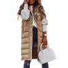 leasote Women Vest Coat Women's Mid-length Padded with Hood Drawstring Sleeveless Single-breasted Winter Jacket Zipper Hem Khaki XL view 1