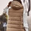 leasote Women Vest Coat Women's Mid-length Padded with Hood Drawstring Sleeveless Single-breasted Winter Jacket Zipper Hem Khaki XL view 2