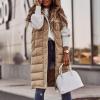 leasote Women Vest Coat Women's Mid-length Padded with Hood Drawstring Sleeveless Single-breasted Winter Jacket Zipper Hem Khaki XL view 4