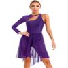 easyforever Womens Single Long Sleeve Lyrical Dance Dress Glitter Rhinestone Leotard Figure Skating Costume Purple Small view 1