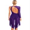 easyforever Womens Single Long Sleeve Lyrical Dance Dress Glitter Rhinestone Leotard Figure Skating Costume Purple Small view 3