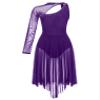 easyforever Womens Single Long Sleeve Lyrical Dance Dress Glitter Rhinestone Leotard Figure Skating Costume Purple Small view 4