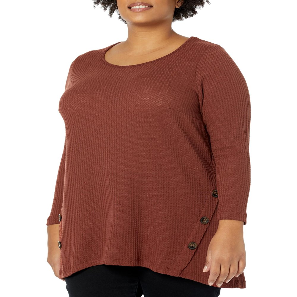 EVANS Women's Plus Size Waffle Button Tunic, Spice