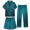 Hupohoi Unisex Girls Boys Kids Pajama Sets Button Down Satin Sleepwear Nighty 3PCS Silky Lounge Sets Nightwear Short Sleeve Long Pants, 3pcs-DarkGreen, 16 view 1