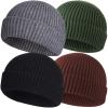4pcs Wool Fisherman Beanies for Men, Knit Short Watch Cap Winter Warm Hats view 1