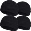 4pcs Wool Fisherman Beanies for Men, Knit Short Watch Cap Winter Warm Hats view 1