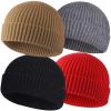 4pcs Wool Fisherman Beanies for Men, Knit Short Watch Cap Winter Warm Hats view 1
