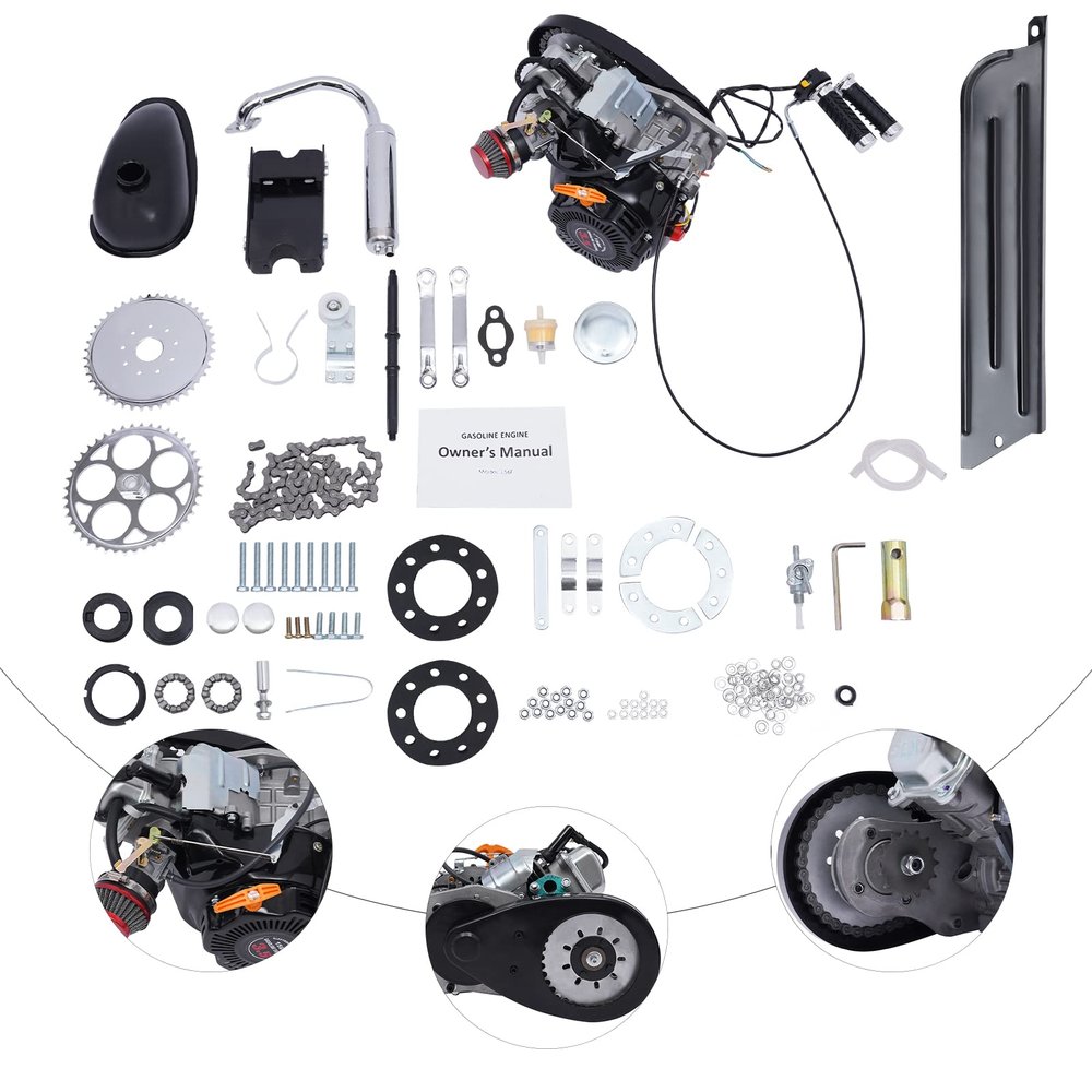100CC 4-Stroke Motorized Bicycle Kit,3HP Single Cylinder Bike Engine Kit with Forced Air Cooling,2KW Gas Petrol Motorized Bike Engine Scooter for Most 26" & 28" Bikes with V-Frame (Chain Article)