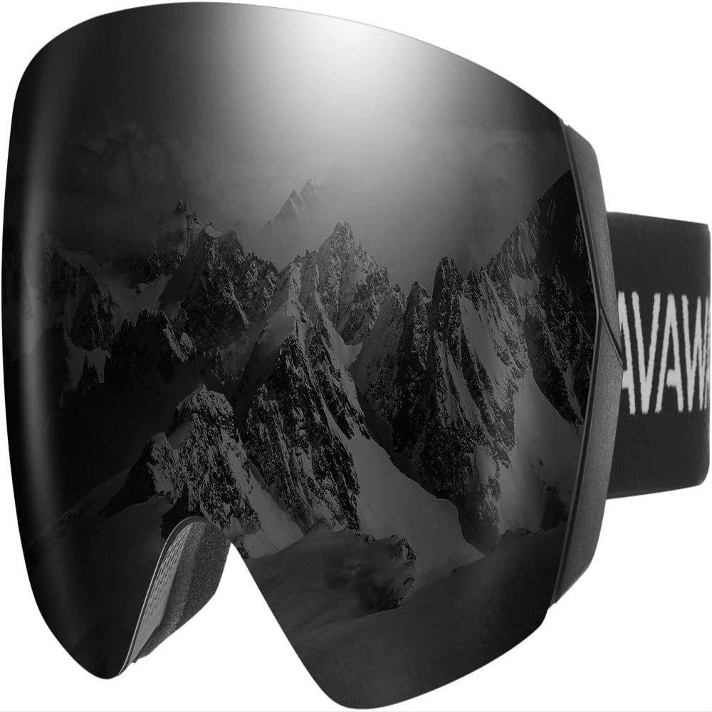 AVAWAY Ski Goggles Men, Snowboards Safety Black Glasses for Women, 100% UV Protection Anti Fog Anti-Scratch OTG Adult Goggles