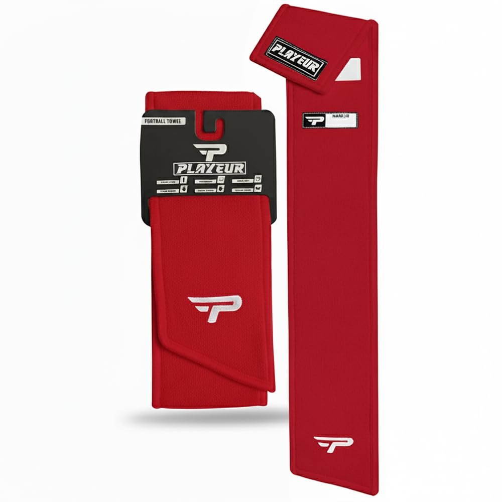 PLAYEUR Every Play Counts. Play with Heart. Trust Our Football Towels for Unbeatable Grip & Clear Vision - Lightweight for All Your Sports Gear (Youth, Red)