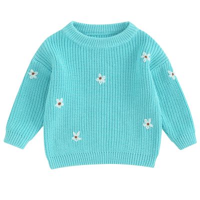 Mubineo Baby Girl Winter Clothes Cute Flower Sweater Crewneck Pullover Long Sleeve Knit Newborn Infant Sweaters (US, Age, 4 Years, 5 Years, Light Blue)