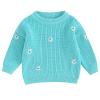 Mubineo Baby Girl Winter Clothes Cute Flower Sweater Crewneck Pullover Long Sleeve Knit Newborn Infant Sweaters (US, Age, 4 Years, 5 Years, Light Blue) view 1