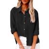 Womens Tops 2023 Fall Casual Button Up Blouses Solid Business Work Shirts Loose Fit Comfy Linen Tunic Tops w Pocket view 2