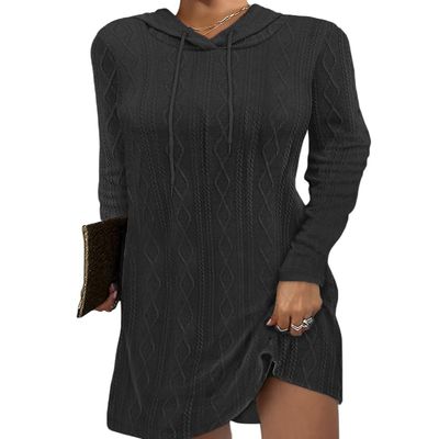 Akivide Womens Lightweight Hoodie Dress Casual Long Sleeve Knitted Hooded Sweatshirt Slim Knee Length Pullover Fall Clothes