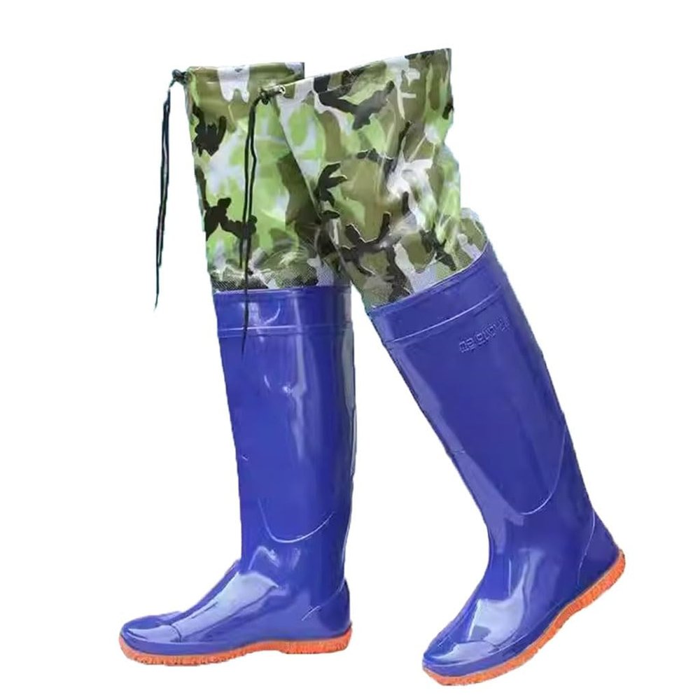 Hip Waders PVC Waterproof Fishing Hip Boots, Waterproof and Non Slip Adult Wading Boots, Fishing, Breeding, Transplanting Seedlings (Color : Blue2, Size : 7)