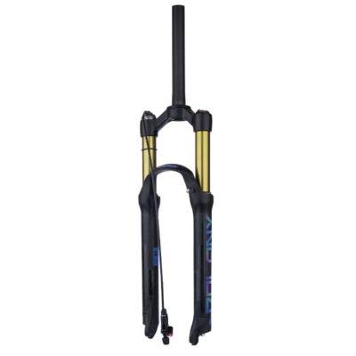 ZECHAO Mountain Bike Suspension Fork, 26/27.5/29in Air Supension Front Fork 1-1/8" Rebound Adjustment Manual Lockout/Remote Lockout Outdoor (Color : Gold- Remote Lock, Size : 27.5inch)