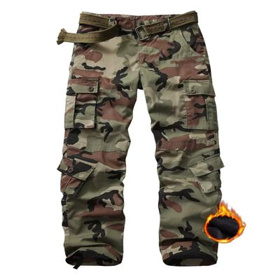 KOCTHOMY Mens Fleece Lined Hiking Pants,Winter Outdoor Thermal Casual Work Cargo Pants with Multi Pockets, No Belt,JR55 C29 Camo 30
