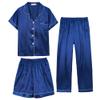 Hupohoi Unisex Girls Boys Kids Pajama Sets Button Down Satin Sleepwear Nighty 3PCS Silky Lounge Sets Nightwear Short Sleeve Long Pants, 3pcs-NavyBlue, 8 view 1