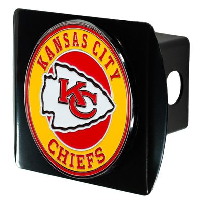 Kansas City Chiefs NFL Black Metal Hitch Cover with 3D Colored Team Logo by FANMATS - Unique Roundel Molded Design  Easy Installation on Truck, SUV, Car or ATV - Ideal Gift for Die Hard Football Fans