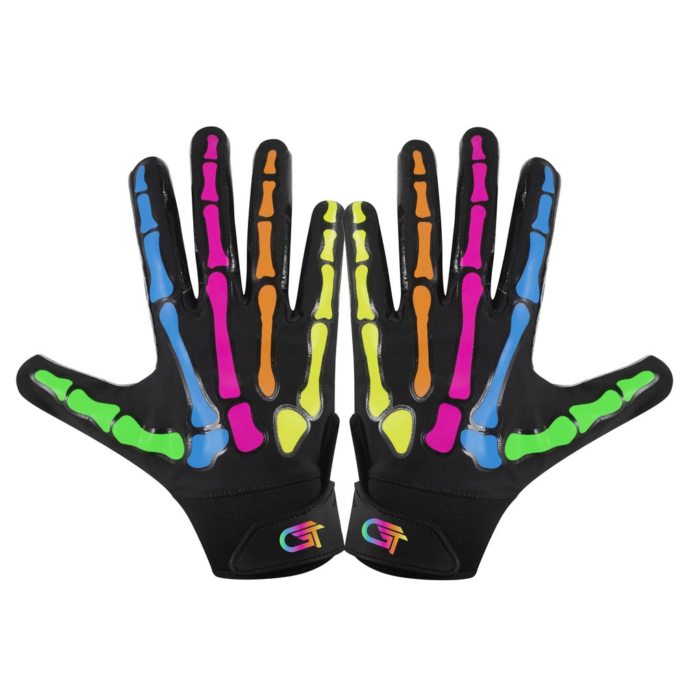 Glorious Traders Youth Football Gloves American Wide Receiver Football Gloves for Adult Men Women & Boys with Super Sticky Silicone Grip Palms Ultimate Performance Booster (Black, Adult X-Large)