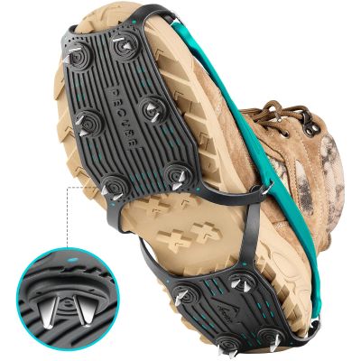 Pecube Ice Cleats for Shoes and Boots Men Women Trail Running 20 Stainless Steel Spikes Anti-Slip Footwear Traction Cleats Snow Grips Crampons for Hiking Ice Fishing Walking on Snow (Teal-XS)
