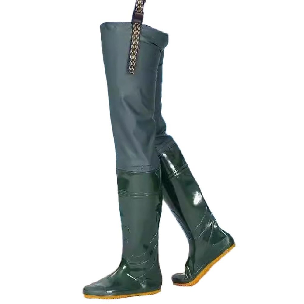 80cm High PVC Waterproof Fishing Hip Boots, Water Boots, Rice Planting Boots,Non Slip Oxford Sole (Color : Green, Size : 10)