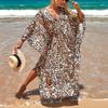 Leisureperiod Kaftan Dresses for Women Plus Size Summer Beach Dress Stripe Print V neck Cover Up Loose Soft Caftan Ethnic Wear Casual Dress view 4