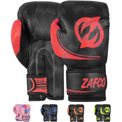 Zafco Kids Boxing Gloves for Kids Junior Muay Thai Kick Boxing Training MMA Punching Bag Children Youth (Black Red, 4oz)