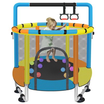 Toddler Trampoline for Kids Ages 1-8, 55'' Small Trampoline with Safety Enclosure Net & Adjustable Gymnastics Bar, Indoor & Outdoor Baby Mini Trampolines, Birthday Gifts for Children & Boys & Girls