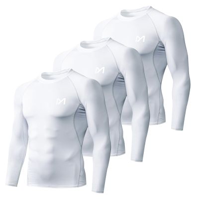 MEETYOO Men's Compression Long Sleeve Athletic Workout Shirt, White+White+White, XX-Large