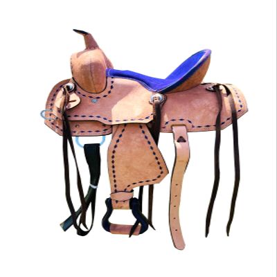 Youth Kids Barrel Horse Western Saddle Tack Set Roughout Leather Blue Suede Seat (Only Saddle, 8" Seat)