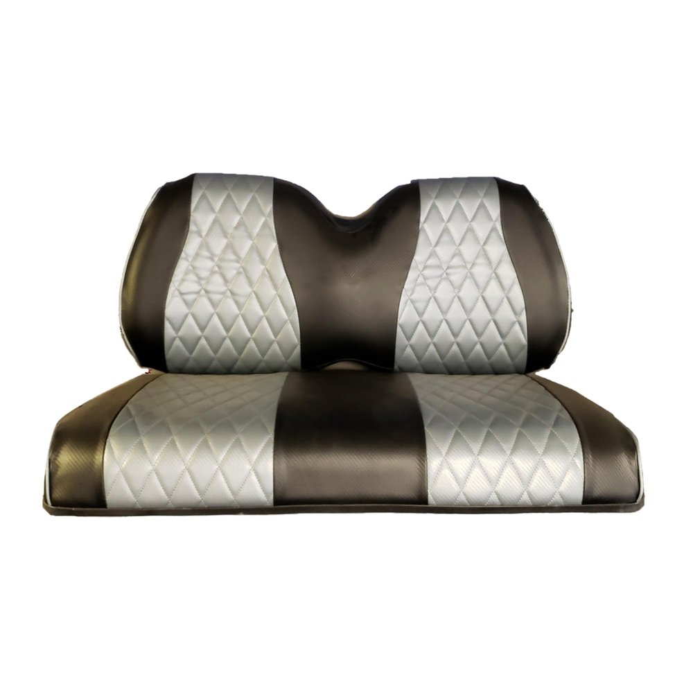 Golf Cart Seat Cover | Universal Fit Club Car DS, Yamaha, & More | Replacement Golf Car Precedent Accessories | Durable Waterproof Front and Rear Seat Cover With Diamond Stitching | A2Z - Black/Silver