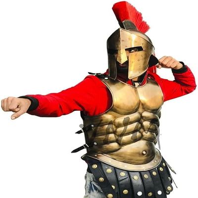 Muscle Jacket Armor Medieval & 300 Spartan Helmet King Roman Halloween Costume