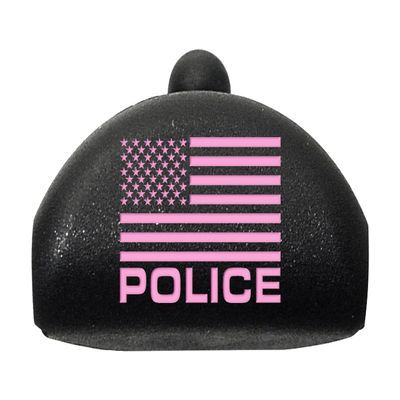 NDZ Performance JP6 Grip Plug for Glock Gen 4-5 G17 G19 G22 G23 G24 G31 G32 G34 G35  Black Insert, Custom Laser Engraved Design with Pink Color Fill  US Flag Police
