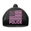 NDZ Performance JP6 Grip Plug for Glock Gen 4-5 G17 G19 G22 G23 G24 G31 G32 G34 G35  Black Insert, Custom Laser Engraved Design with Pink Color Fill  US Flag Police view 1