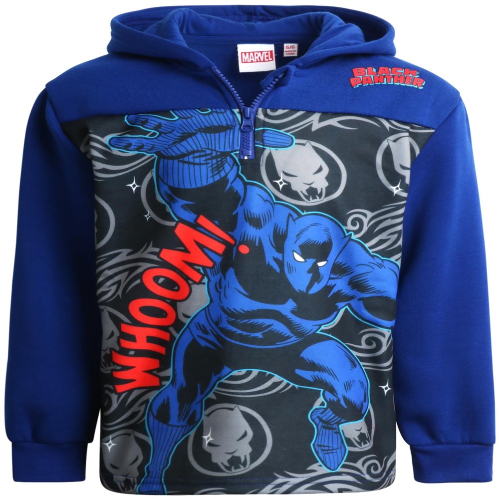 Marvel Boys Hoodie - Fleece Pullover Quarter Zip Sweatshirt Graphic Hoodies for Boys - Novelty Clothing for Toddlers & Kids, Size 2T, Black Panther Royal