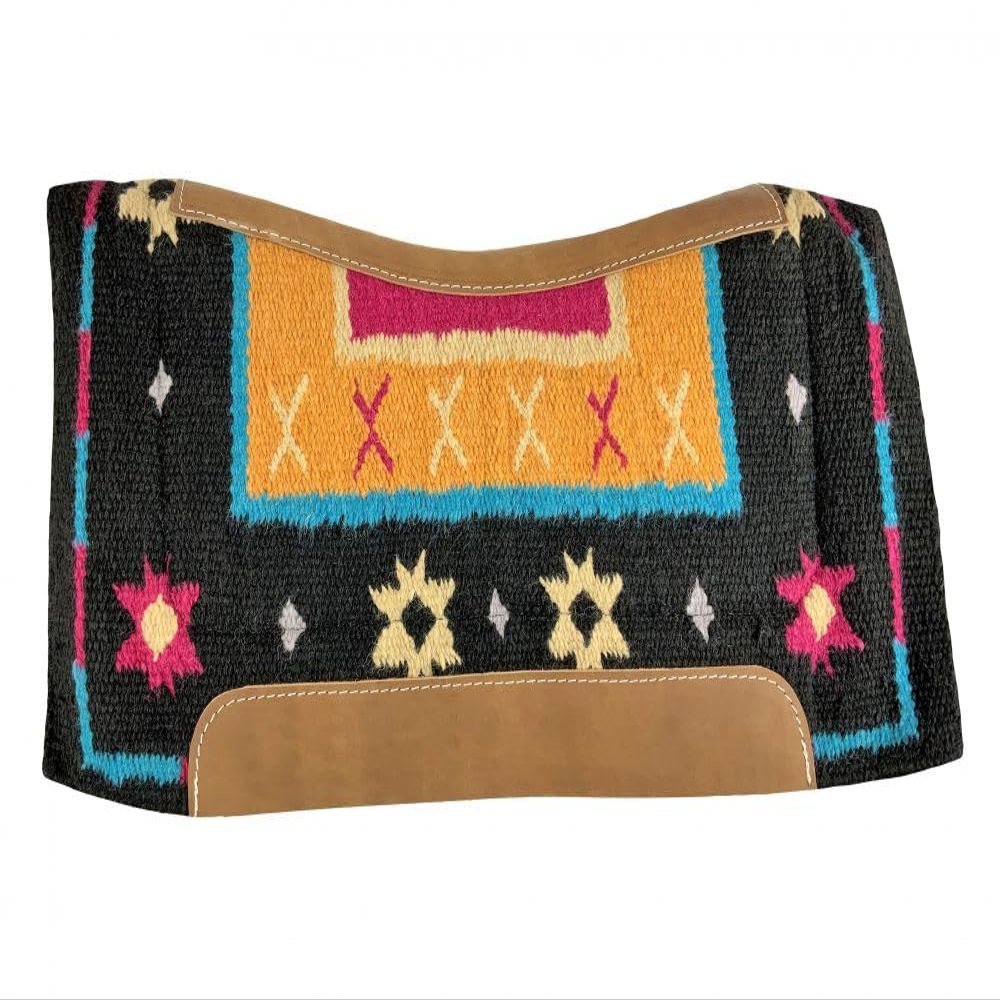 Showman Black, Mustard & Pink Wool Saddle Pad w/Memory Felt