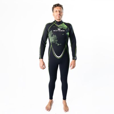 Bonassi Morgan Wetsuit - Long 3mm Neoprene Full Body Men's Wetsuit - Black/Green Color - Size L - Great for Scuba Diving, Freediving and Water Sports - Designed in Italy