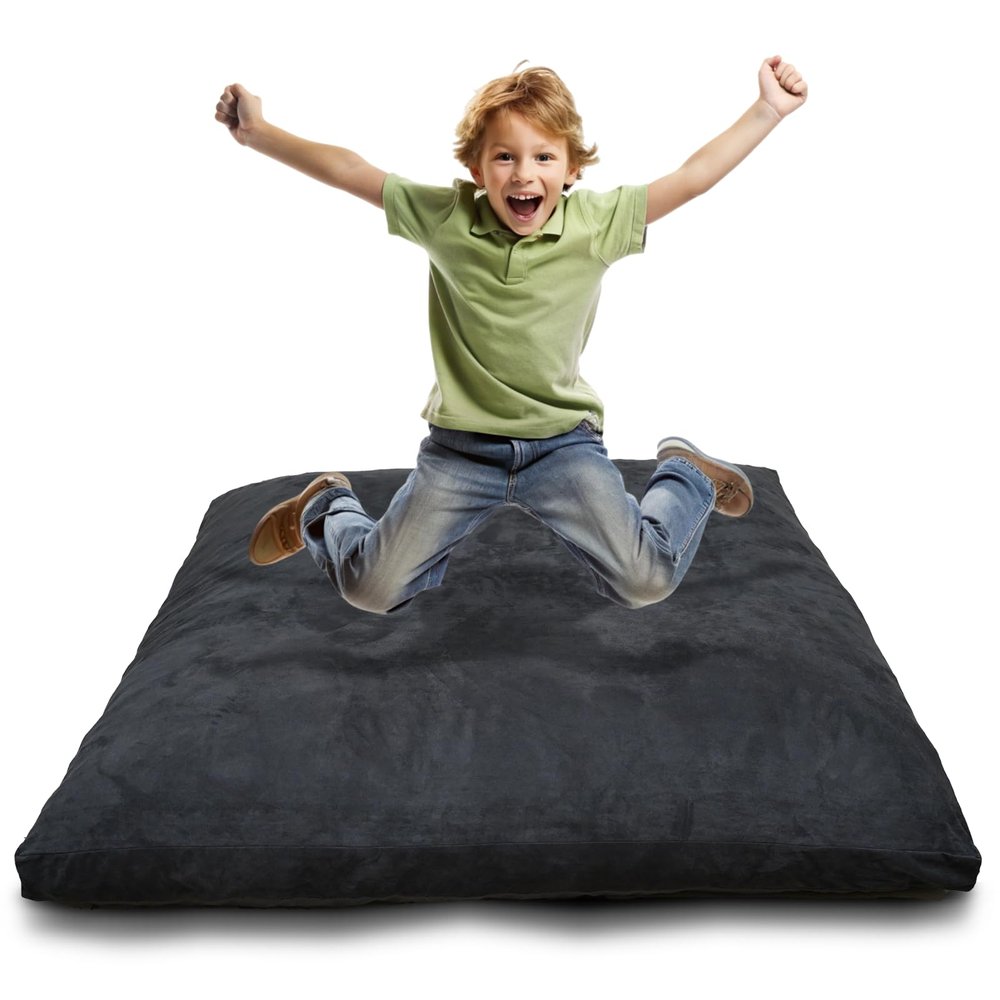 SENSORY4U Crash Pad for Kids Sensory Crash Pad with Foam Blocks - XL (5 Foot X 5 Foot) Grey - for Sensory Gym Room with Washable Cover