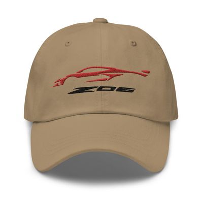 2023 Sports Car Z06 C8 Sports Car Torch Red Silhouette Emroidered Dad hat