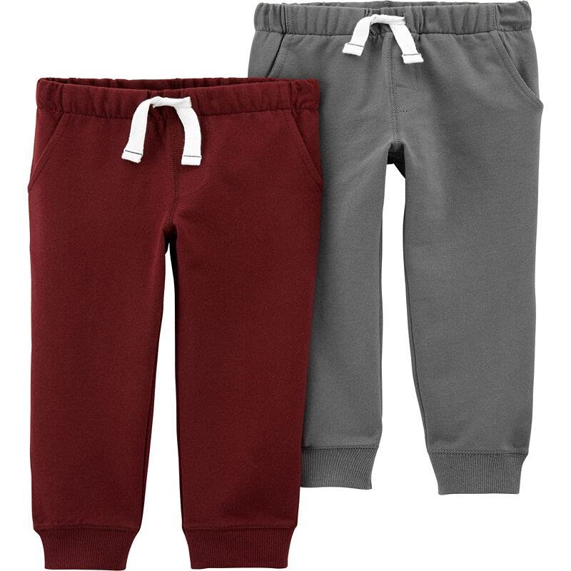 Carter's Baby Boys 2 Pack French Terry Active Joggers/Pants (Maroon/Grey, 12 Months)