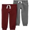Carter's Baby Boys 2 Pack French Terry Active Joggers/Pants (Maroon/Grey, 12 Months) view 1