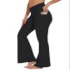 Flare Crossover Leggings with Pockets for Women 34" High Waisted V Cross Wide Leg Yoga Pants Tummy Control Bootcut Workout Gym Black M view 1
