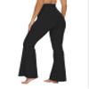 Flare Crossover Leggings with Pockets for Women 34" High Waisted V Cross Wide Leg Yoga Pants Tummy Control Bootcut Workout Gym Black M view 2